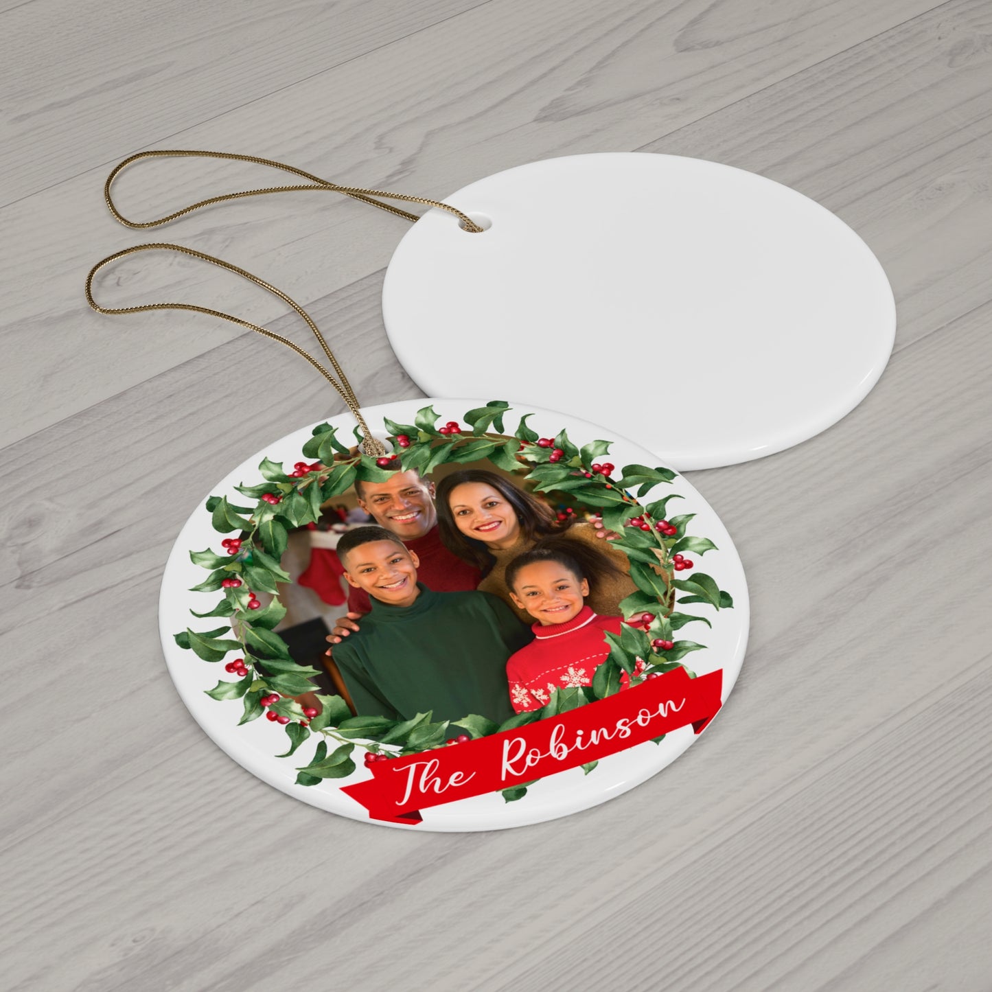 The Robinson, Christmas Family Photo, Customizable - Ceramic Ornament, 4 Shapes - 10033