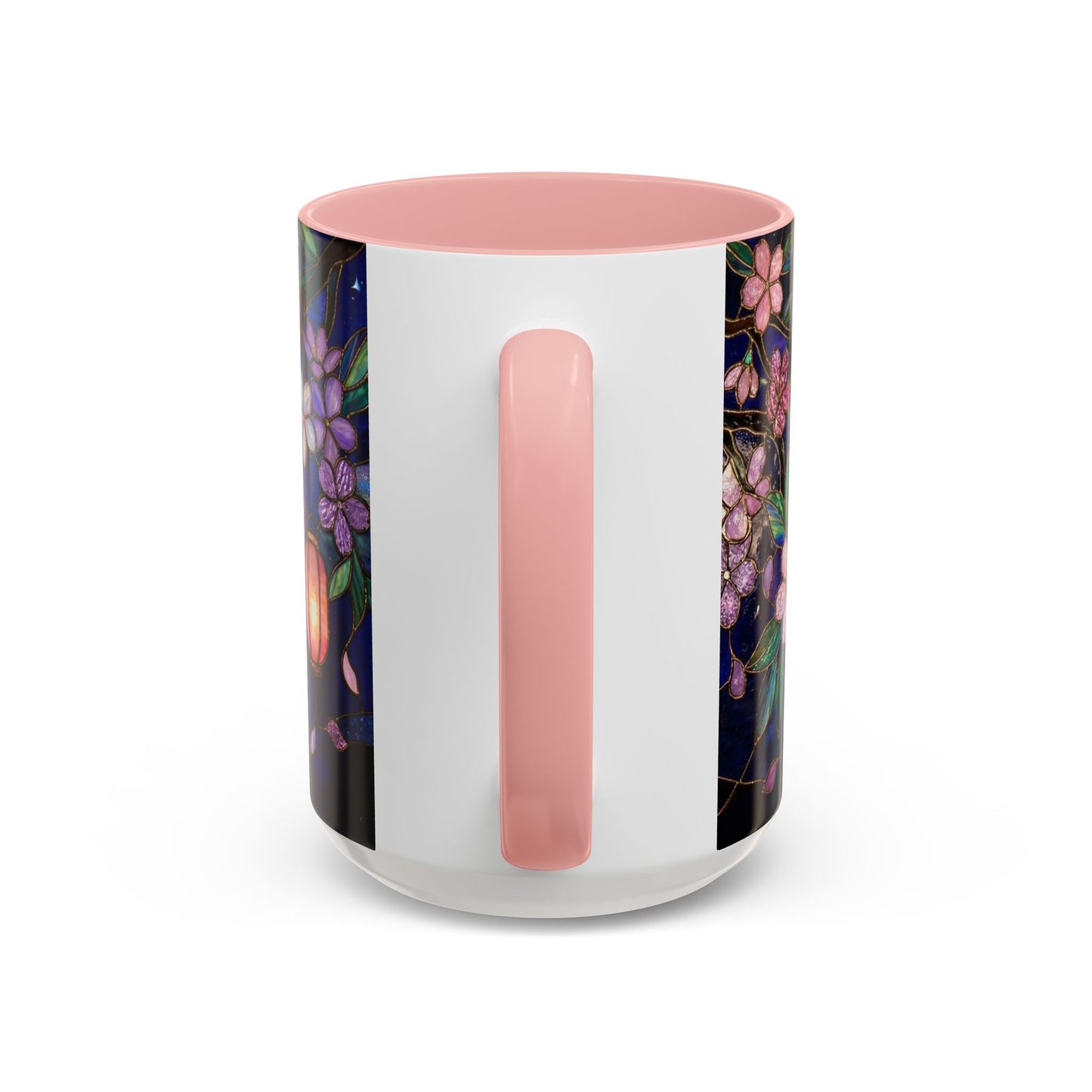 Cherry Blossom Lantern Coffee Mug — Floral Night Sky, Stained Glass Design (11/15 oz) - 14533