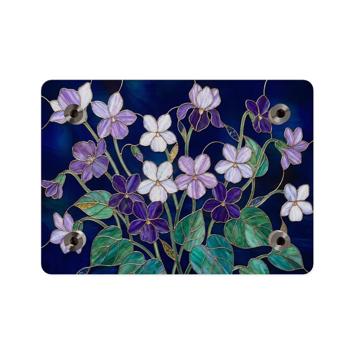 Violet Floral Acrylic Wall Art Panel — Purple Violets on Deep Blue - 14600