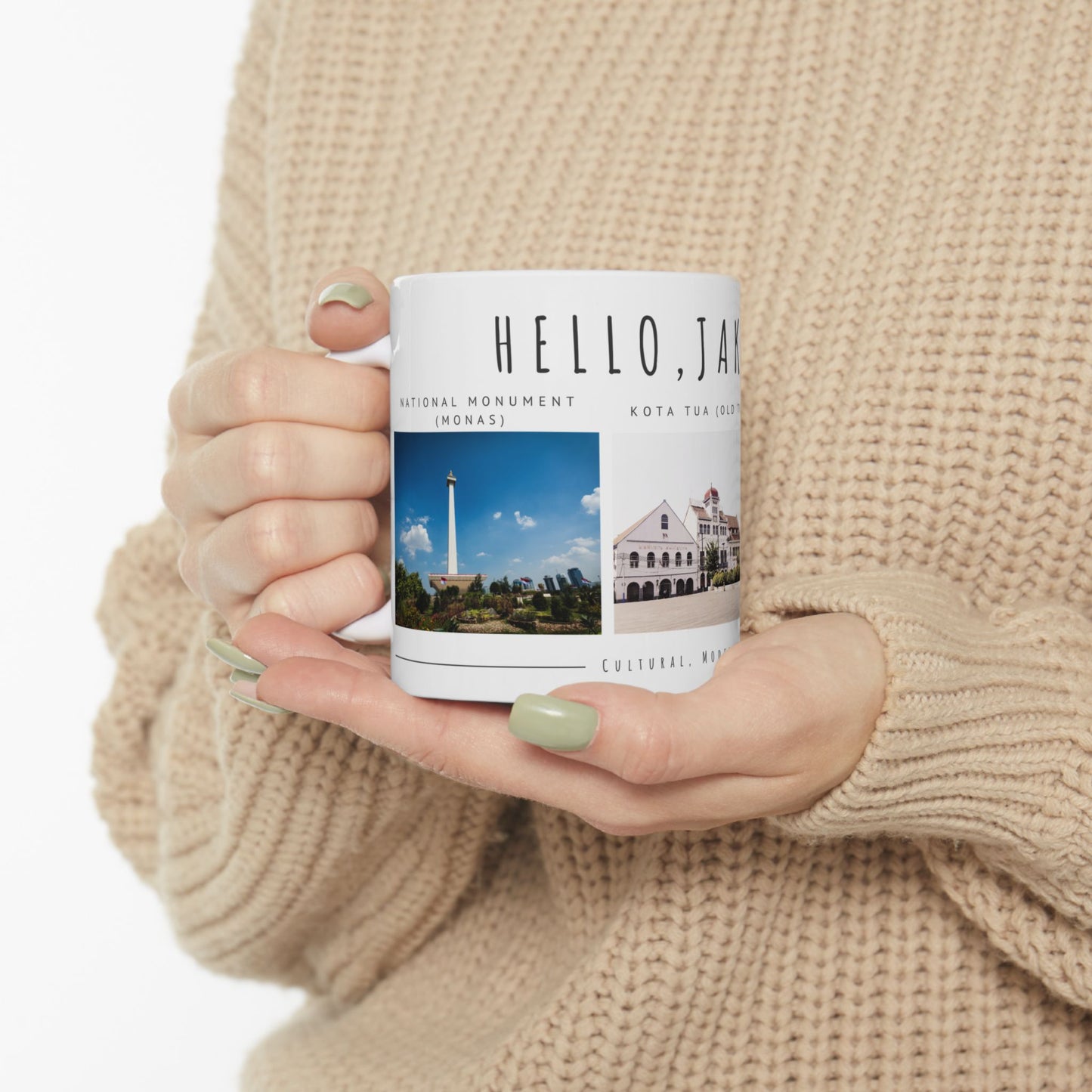 Hello Jakarta Ceramic Mug - 11oz & 15oz, Perfect for Travel Lovers & Home Decor - 12022