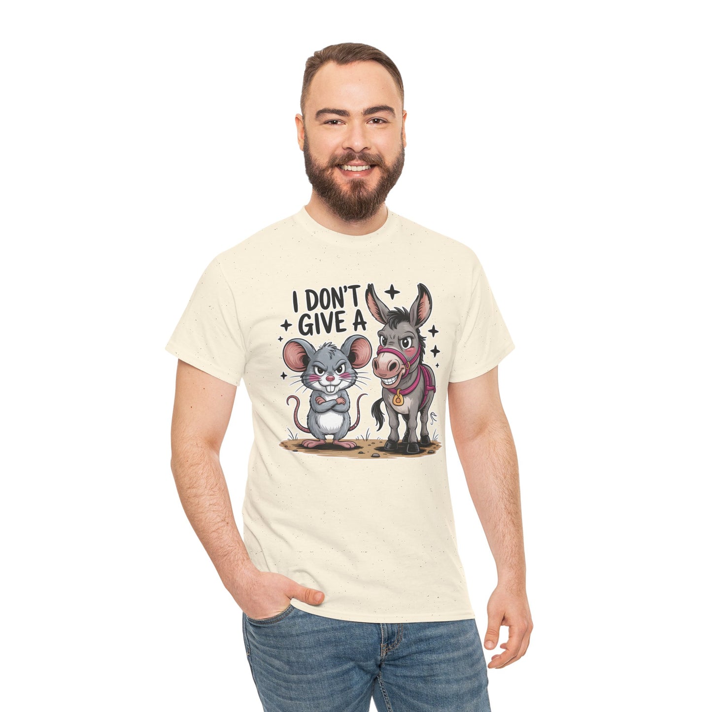 Funny Animal T-Shirt – “I Don’t Give a…” Mouse & Donkey Sarcastic Humor Tee Gift - 14856