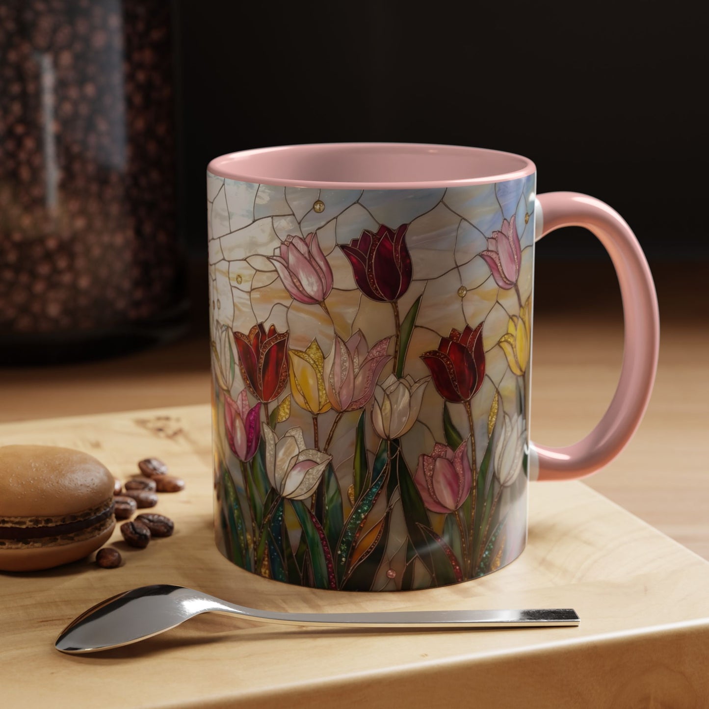 Tulip Stained Glass Accent Coffee Mug — Floral Spring Tea & Coffee Cup (11/15oz) - 14525