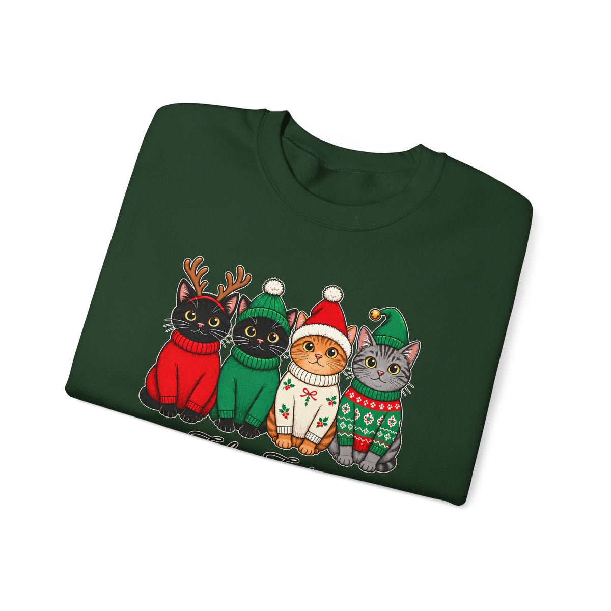 Feline Festive Sweatshirt, Cute Christmas Cats Crewneck - 14564