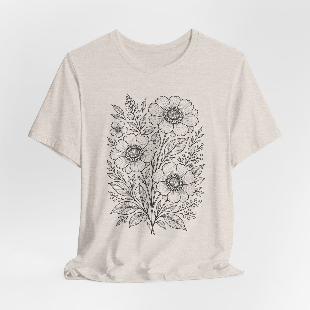 Vintage Floral Line Art T-Shirt, Botanical Wildflower Tee - 14561