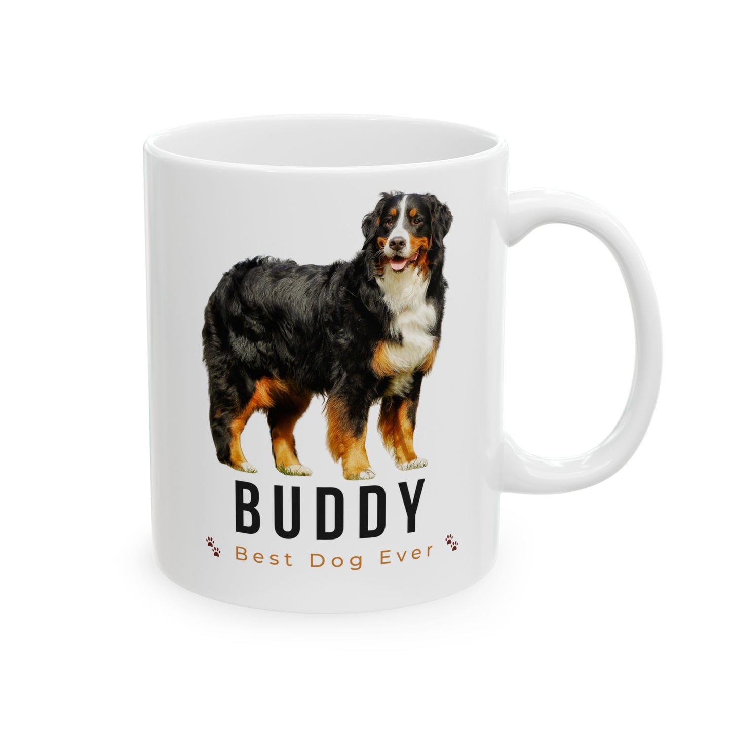 Personalized Bernese Mountain Dog Mug – Custom Dog Name “Best Dog Ever” Paw Print Coffee Cup Gift (11oz, 15oz) - 14836