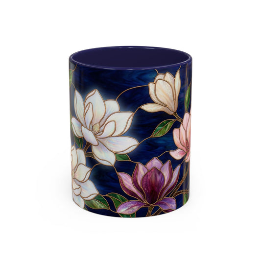 Magnolia Floral Accent Coffee Mug — Stained Glass Design (11/15 oz) - 14577