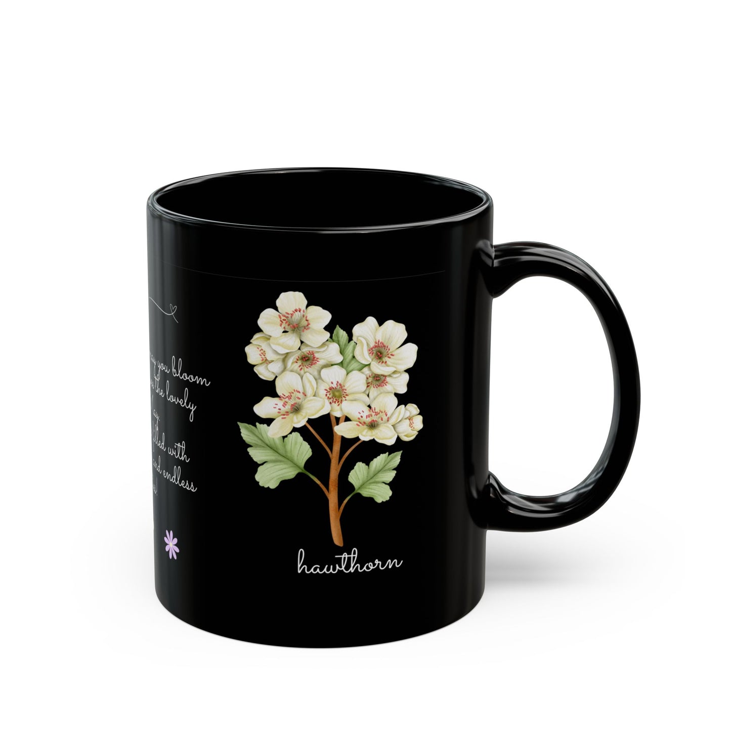 Lily & Hawthorn Birth Flowers for May - Black Mug (11oz, 15oz) - 10107