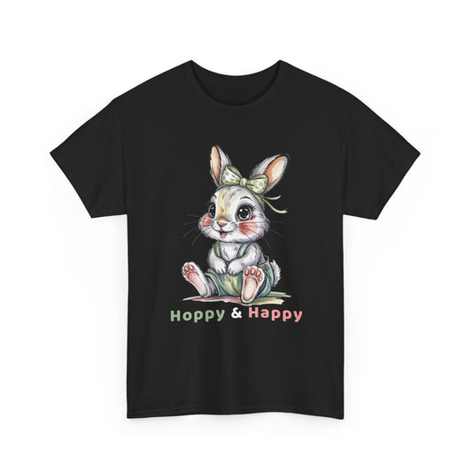 Cute Bunny T-Shirt – “Hoppy & Happy” Easter Rabbit Tee Gift for Kids & Adults - 14848