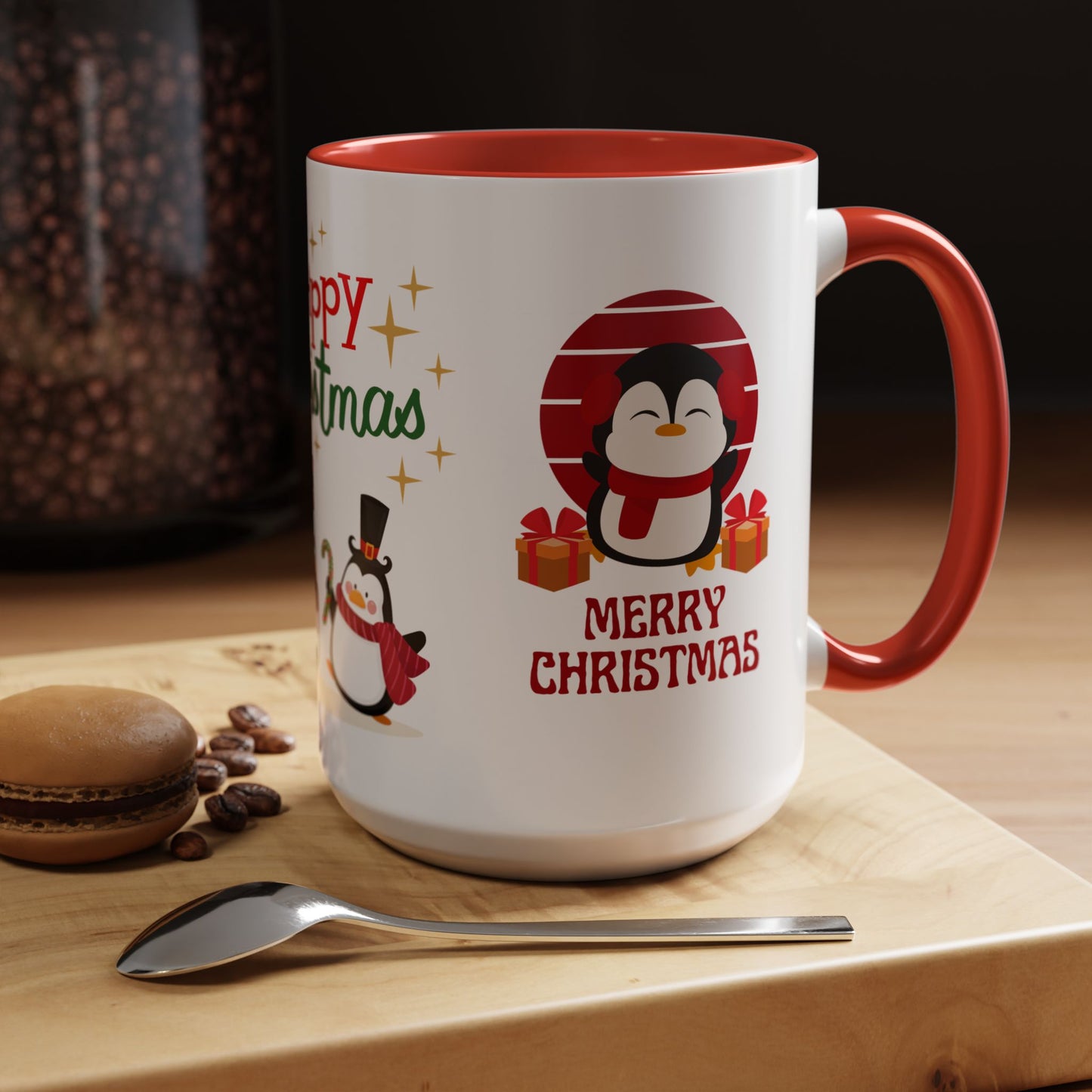 Penguins, Merry Christmas - Accent Coffee Mug (11, 15oz)