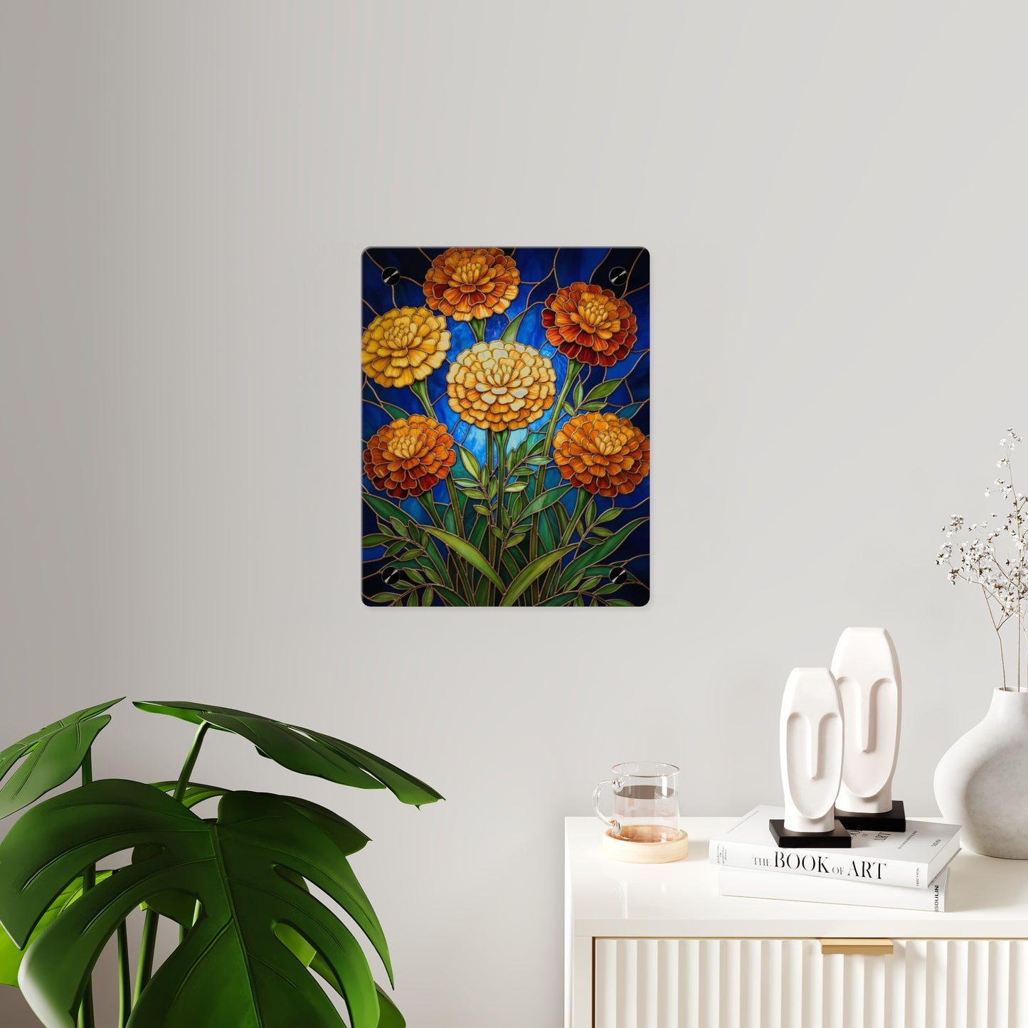 Marigold Bloom Acrylic Wall Art Panel — Botanical Floral Home Decor - 14608