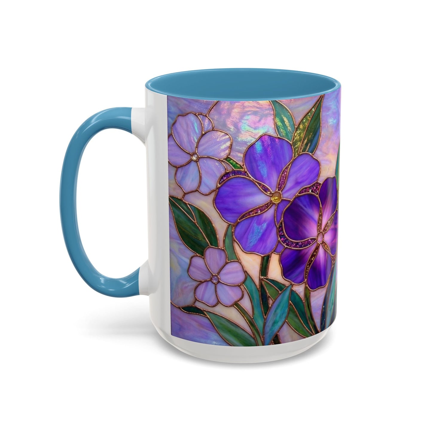 Stained Glass Violet Flowers Accent Coffee Mug, 11/15oz - 14537