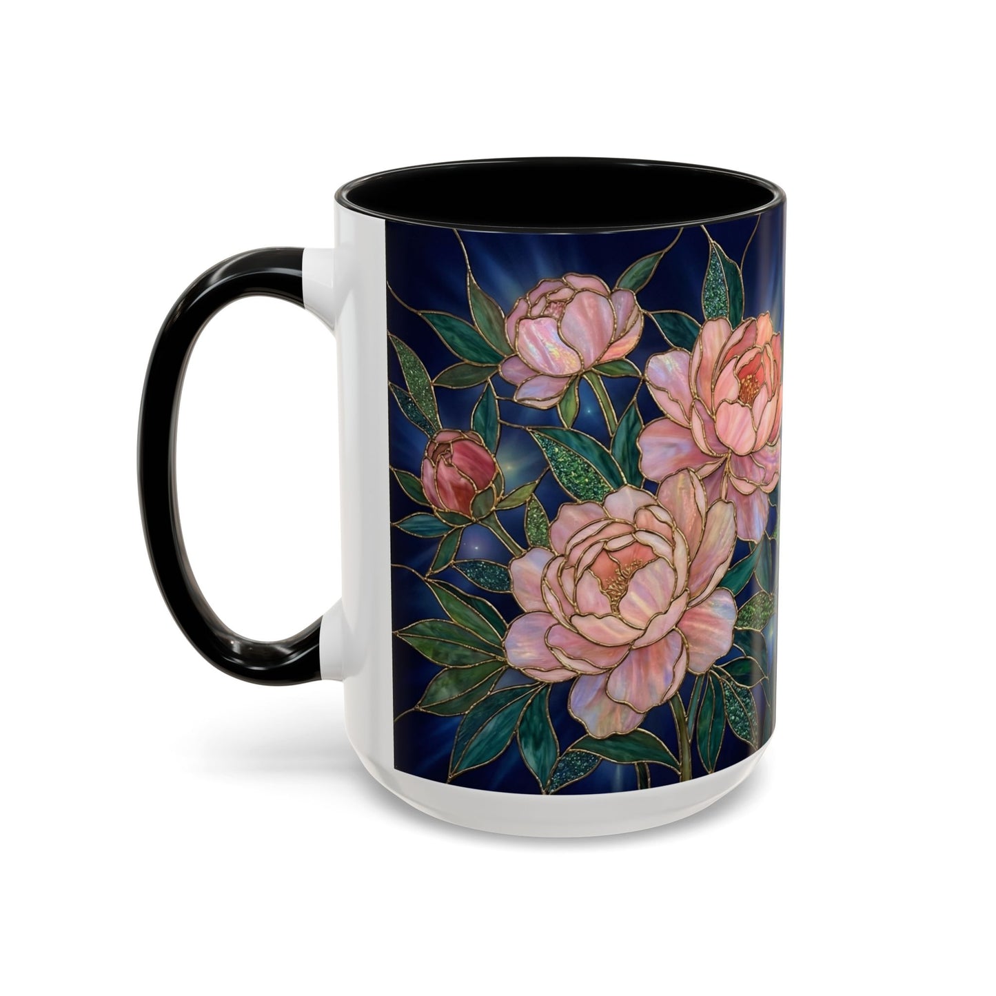 Peony Floral Coffee Mug — Stained Glass Design (11/15oz) -14580