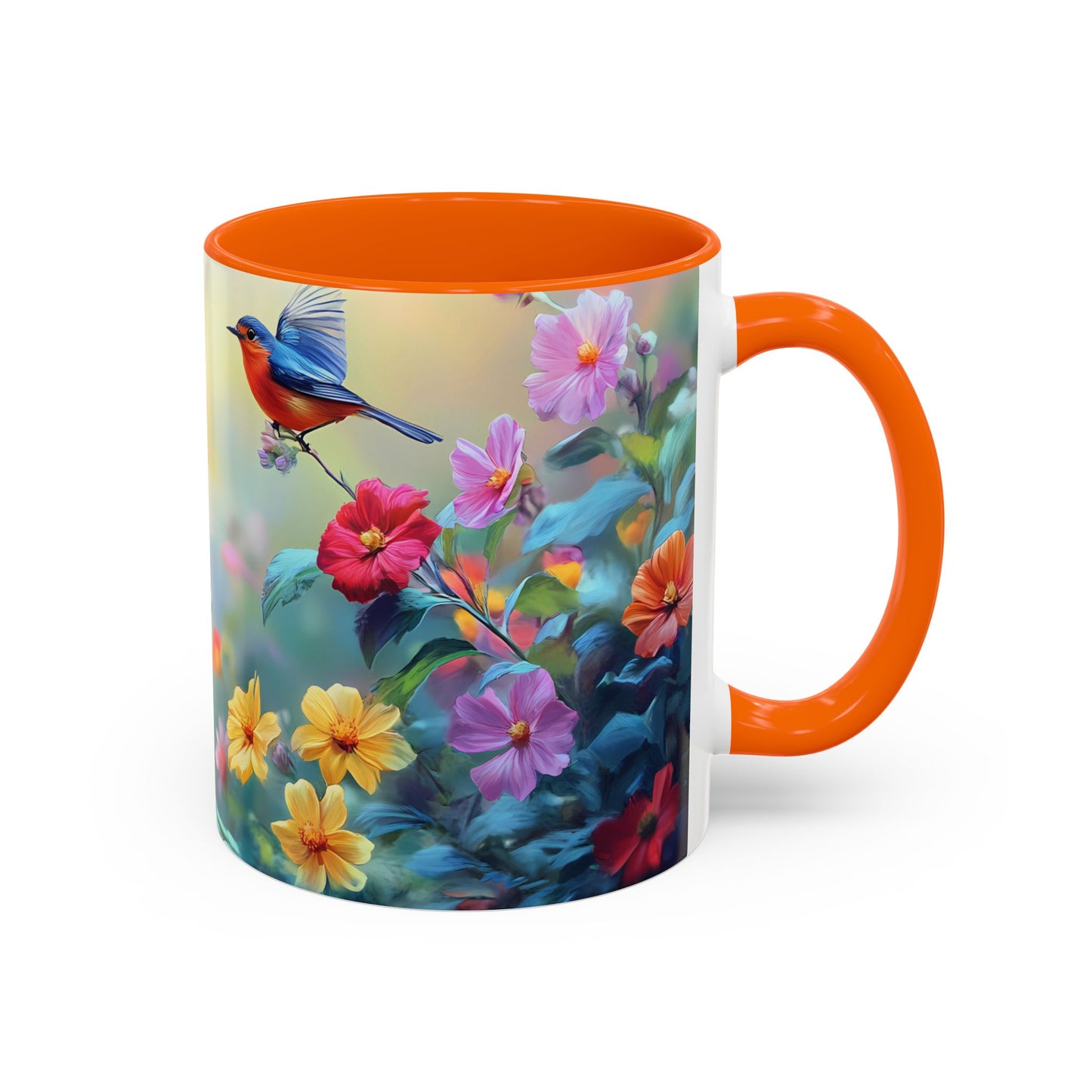 Charming Nature-Inspired Accent Coffee Mug with Colorful Birds & Flowers - 11913