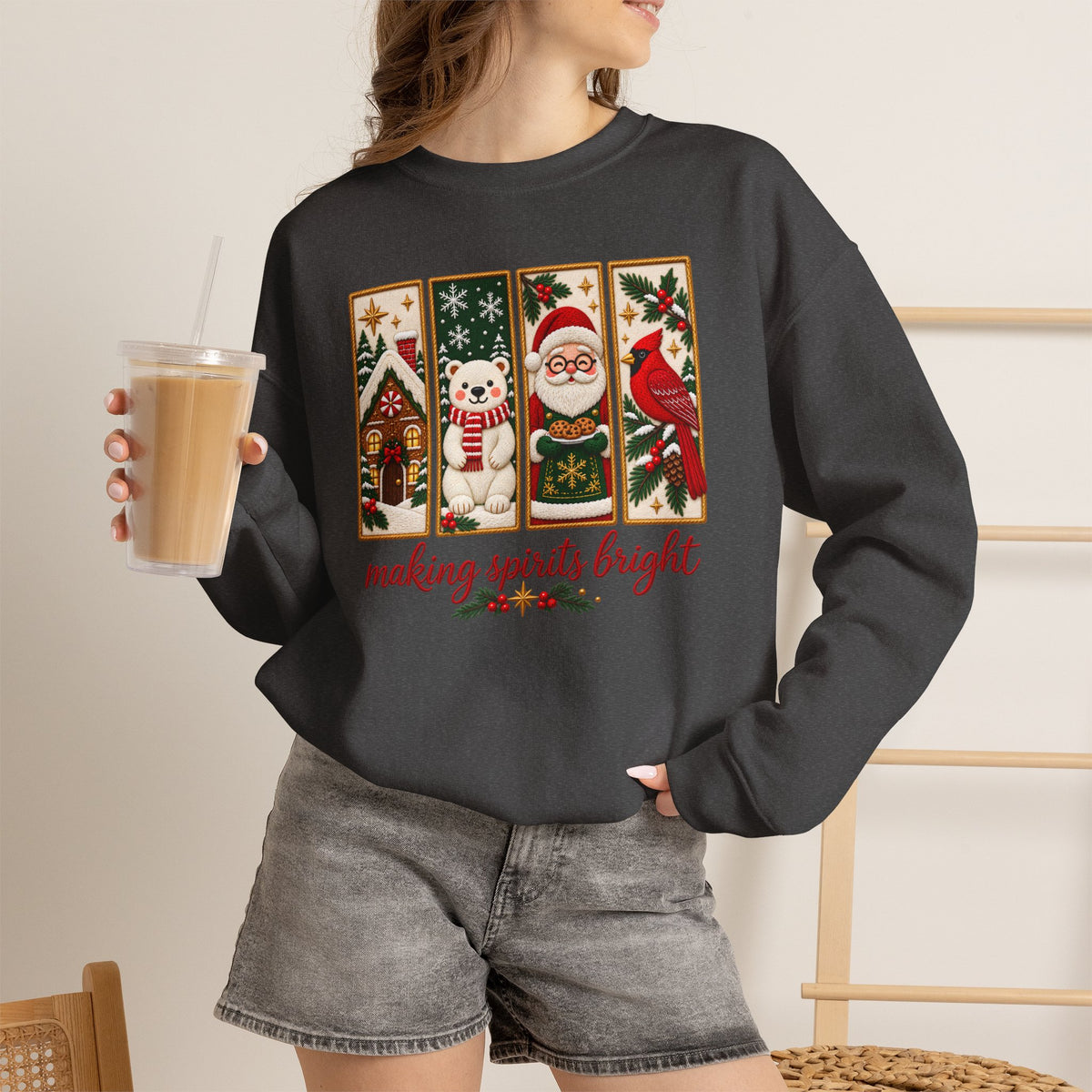 Making Spirits Bright Sweatshirt, Cute Vintage Christmas Crewneck - 14548