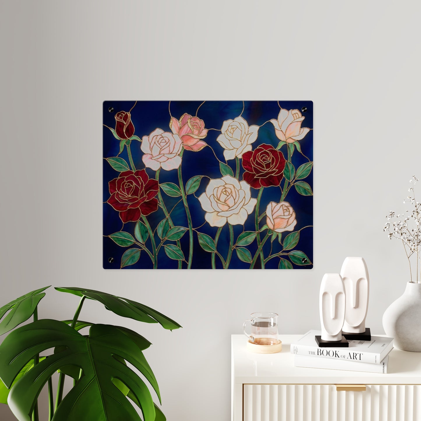 Rose Stained Glass Acrylic Wall Art Panel — Floral Garden Decor - 14604