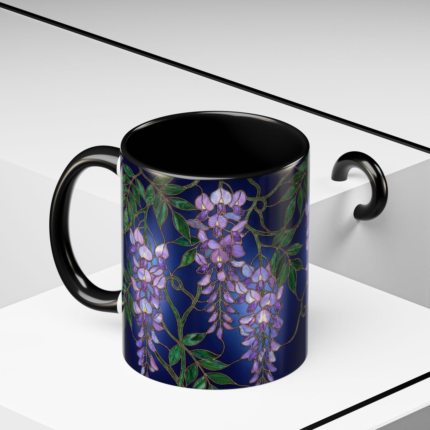 Wisteria Bloom Accent Coffee Mug — Stained Glass Design 11/15oz - 14589