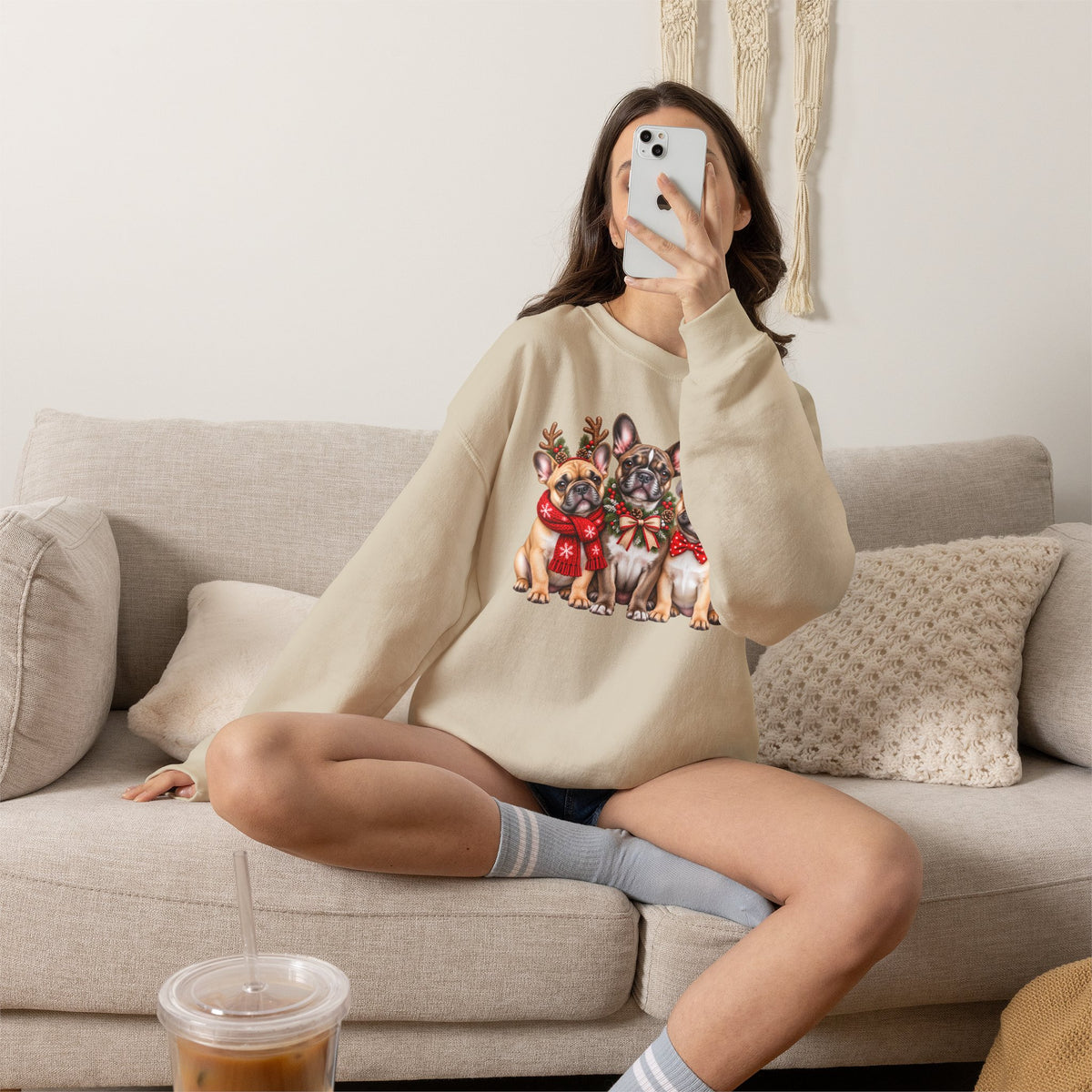 Christmas French Bulldog Sweatshirt, Cute Festive Frenchie Crewneck - 14556