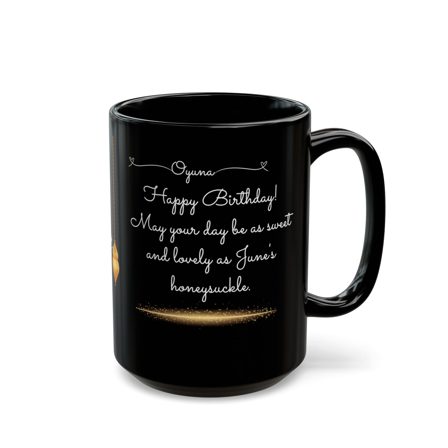 Happy Birthday, June, Honeysuckle, Customized Ceramic Black Mug (11oz, 15oz)