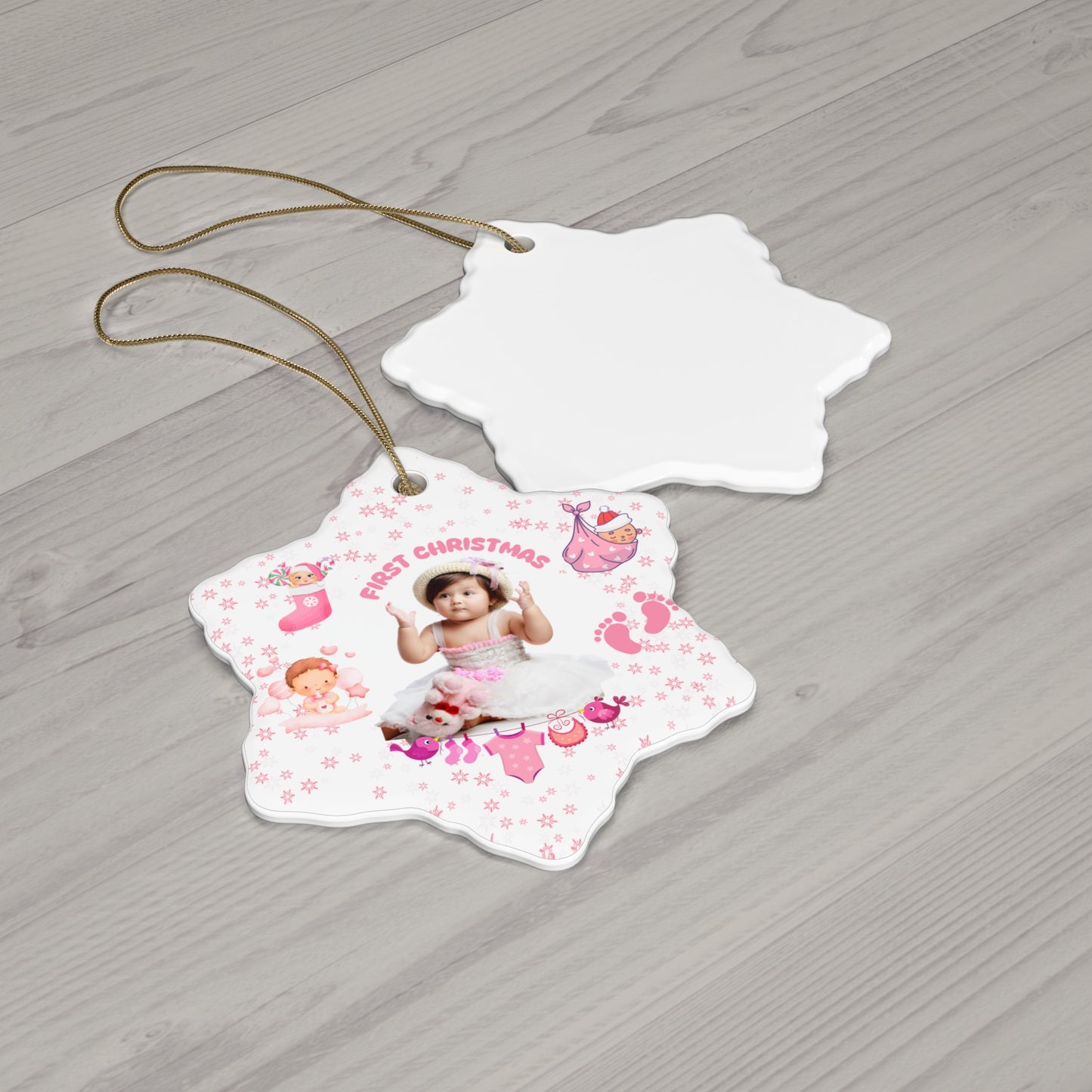 First Christmas, Baby Girl, Customizable  - Ceramic Ornament, 4 Shapes - 10017