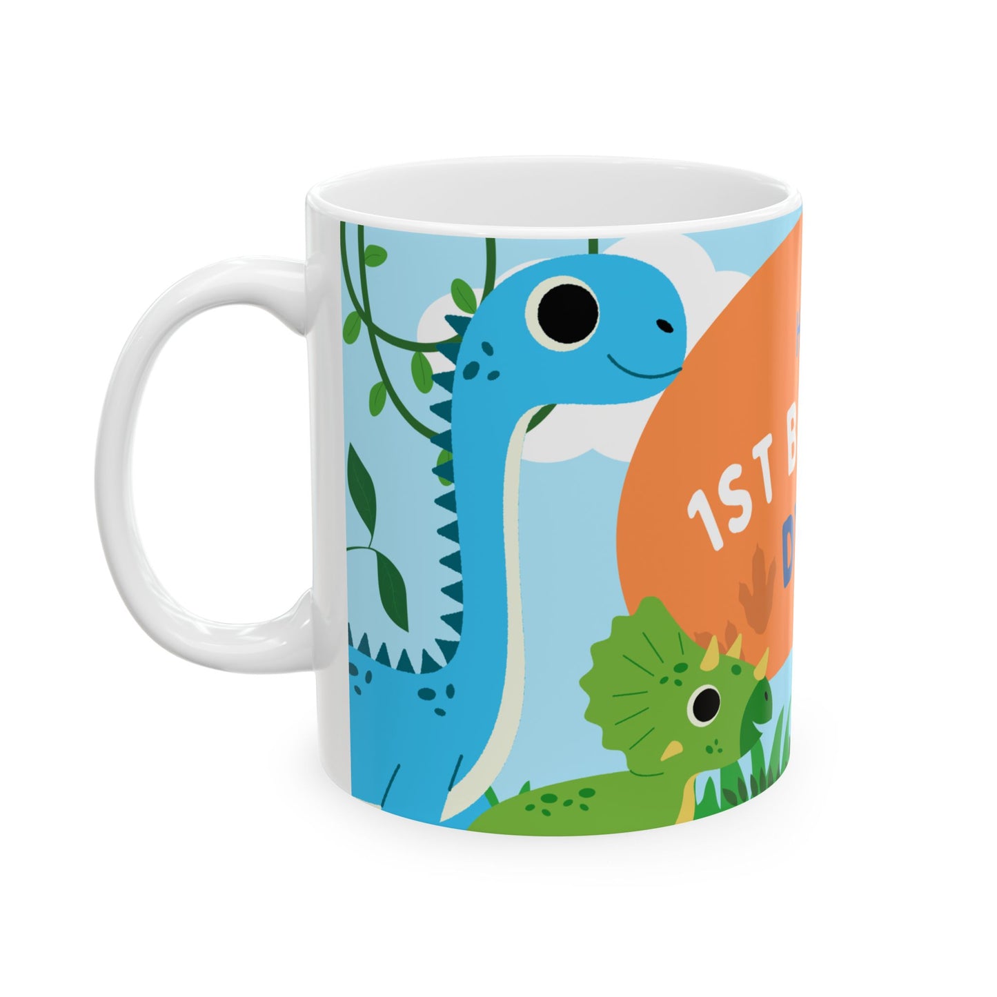 Personalized Dino Birthday Mug | Cute Dinosaur Gift, Kids Party Cup, Custom Birthday Keepsake, Fun 1st Birthday Celebration - 13975
