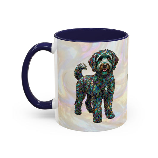 Personalized Labradoodle Dog Mug — Custom Name Accent Coffee Mug (11/15 oz) with Stained Glass Art - 14526