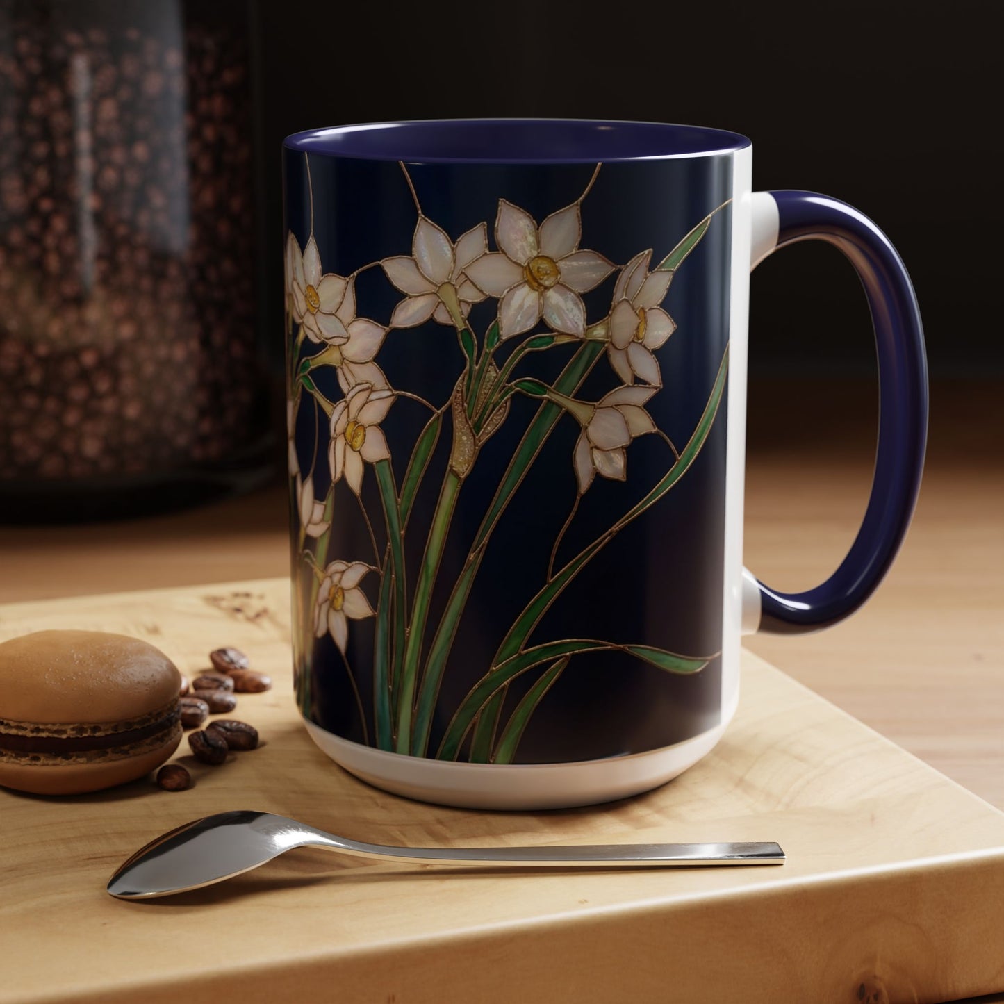 Narcissus Bloom Accent Coffee Mug — Stained Glass Design 11/15oz - 14597