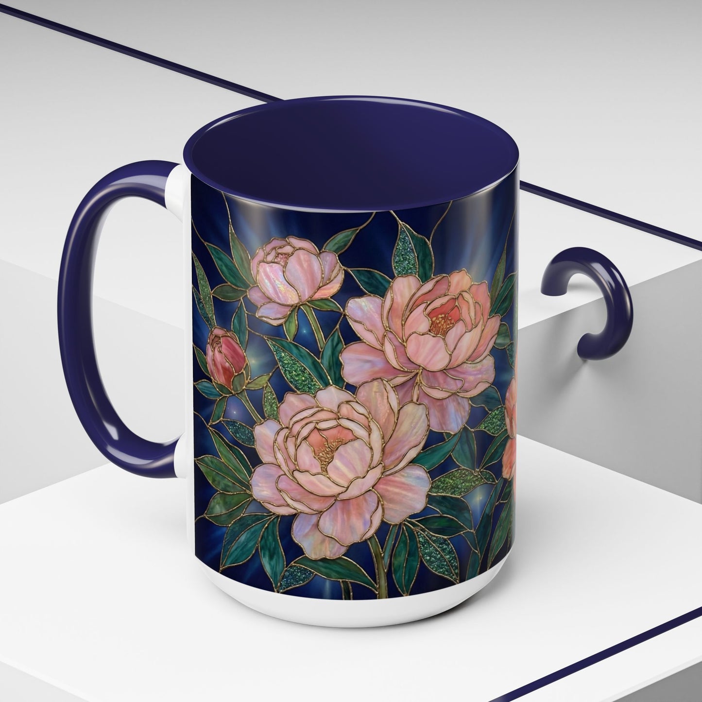 Peony Floral Coffee Mug — Stained Glass Design (11/15oz) -14580