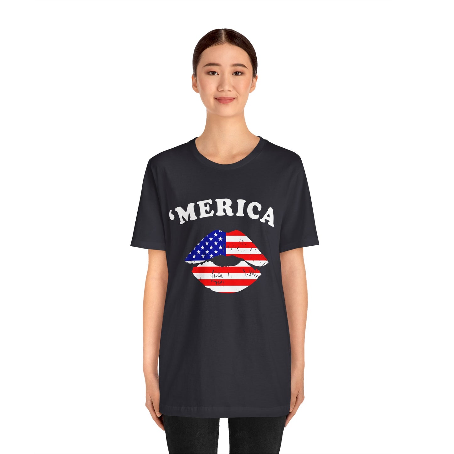 'Merica Unisex Jersey Tee, Patriotic Short Sleeve Shirt, USA Flag Design, Independence Day Apparel, Festival Wear, Summer Casual - 13519