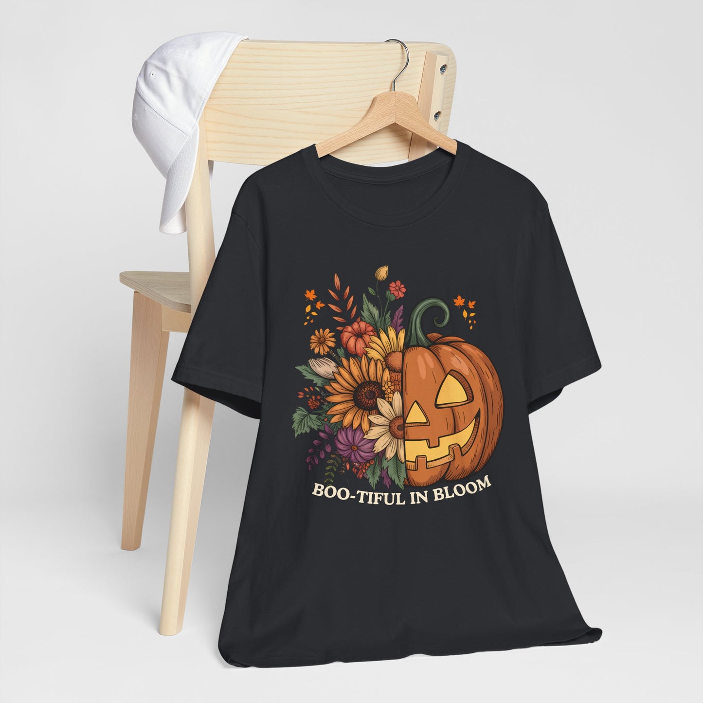 Boo-tiful in Bloom Halloween Pumpkin Floral T-Shirt — Fall Graphic Tee - 14925