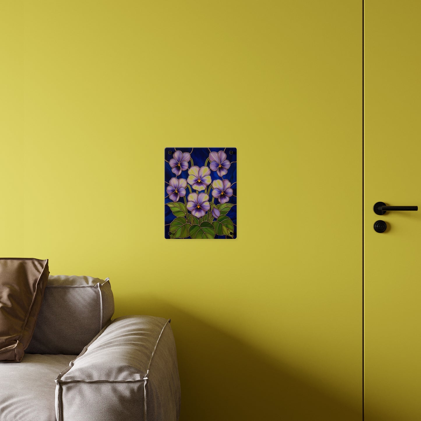 Violet Floral Acrylic Wall Art Panel — Purple Violets on Deep Blue - 14600