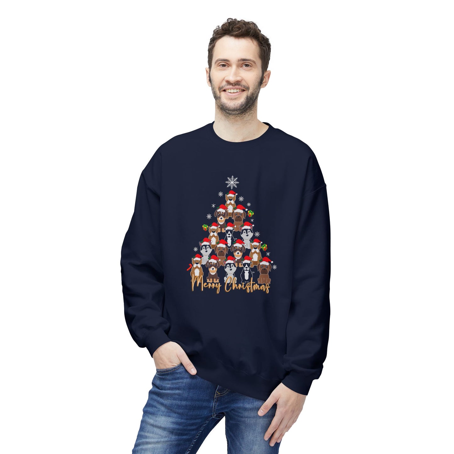 Christmas Tree Made From Dogs - Unisex Midweight Softstyle Fleece Crewneck Sweatshirt - 10310