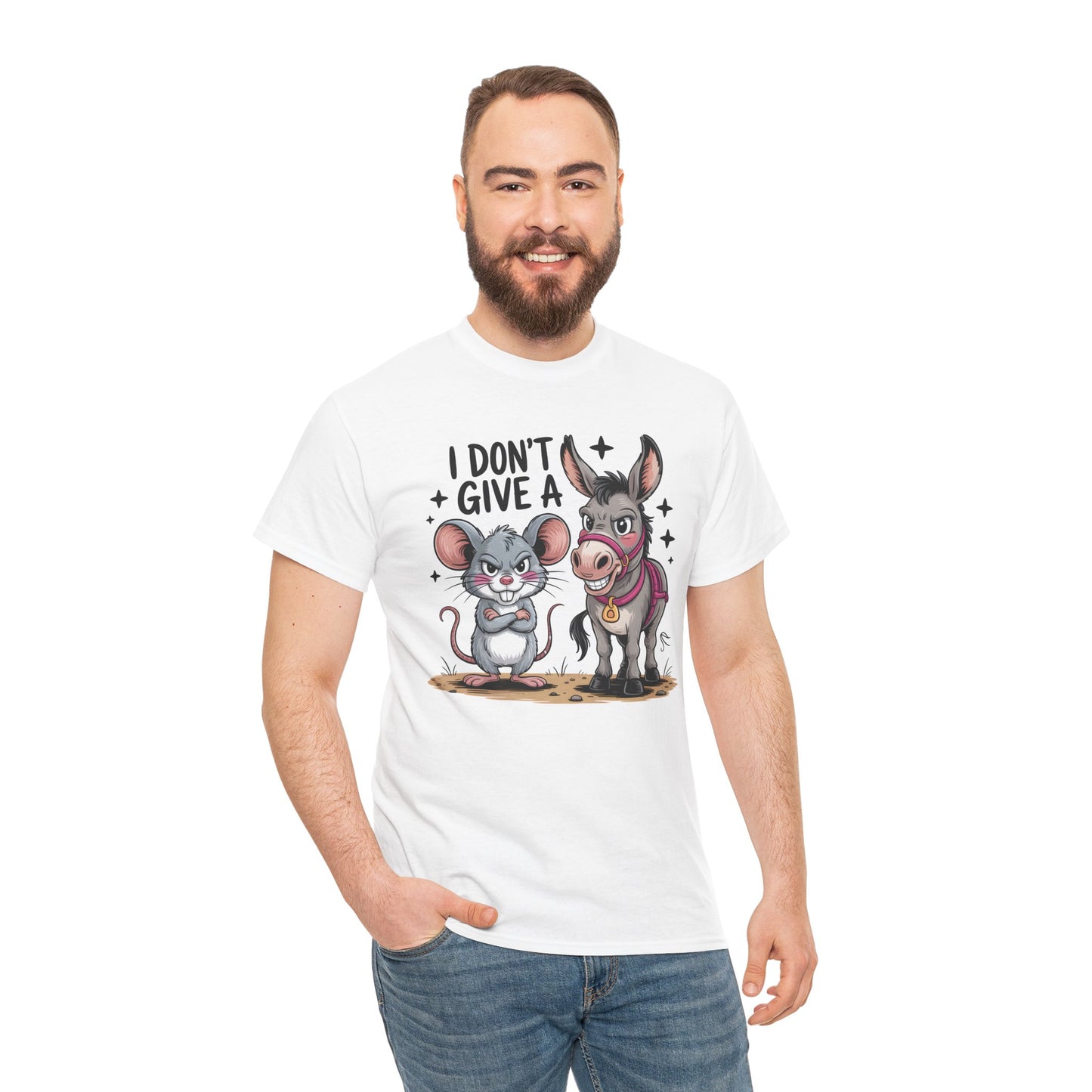 Funny Animal T-Shirt – “I Don’t Give a…” Mouse & Donkey Sarcastic Humor Tee Gift - 14856