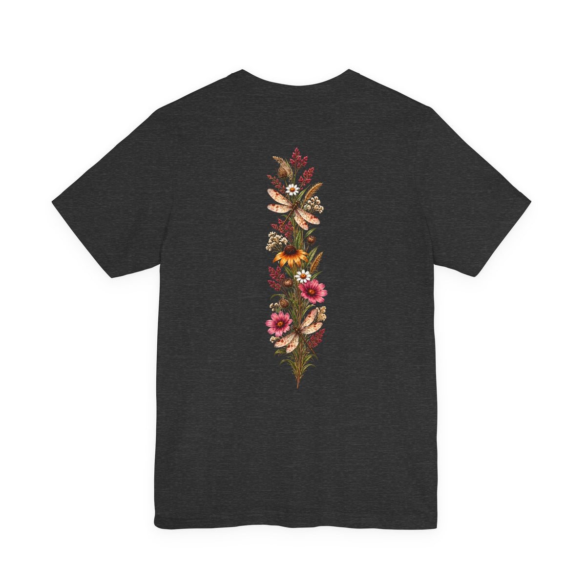 Vintage Wildflower & Dragonfly T-Shirt, Botanical Front & Back Tee - 14549