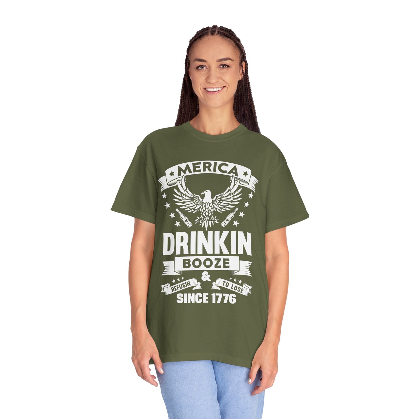 Patriotic Graphic Tee, Unisex Vintage T-shirt, Amerca Drinking Booze Shirt, Independence Day Gift, Casual Wear, Freedom Fashion - 13788