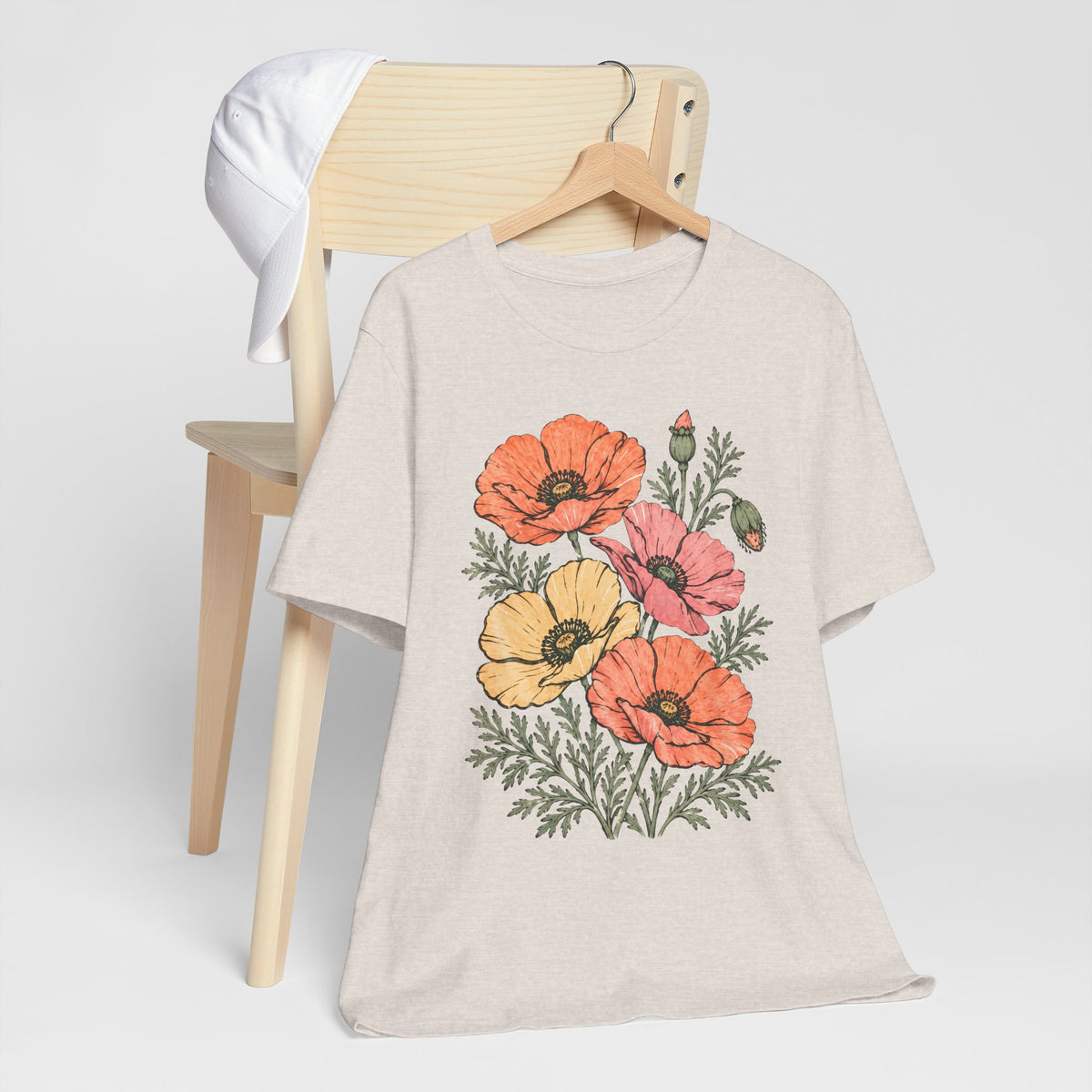 Floral Poppies T-Shirt, Vintage Wildflower Graphic Tee - 14988