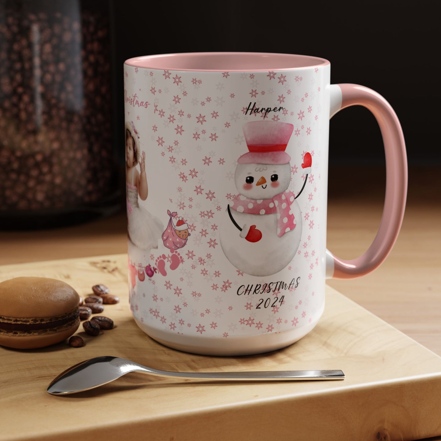 First Christmas, Baby Girl, Customizable - Accent Coffee Mug (11, 15oz) - 10001