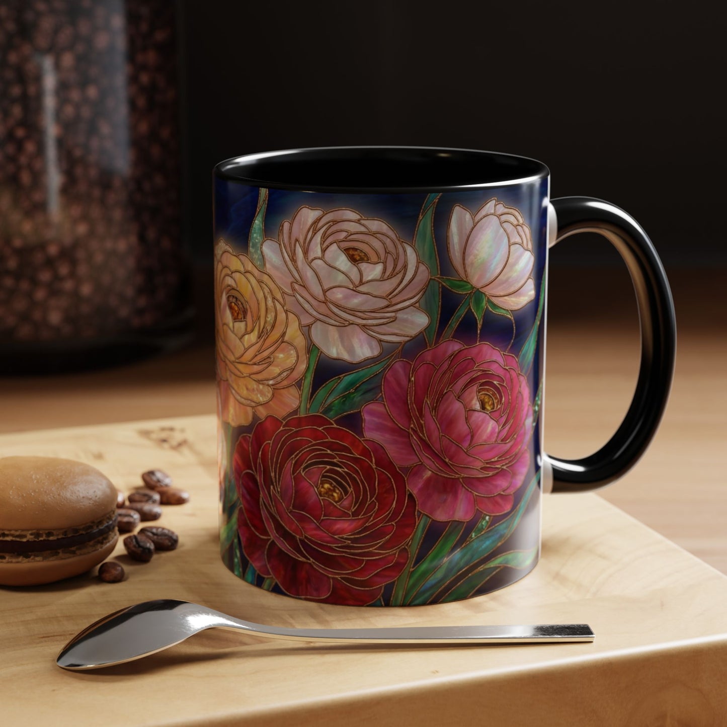 Ranunculus Floral Accent Coffee Mug — Stained Glass Design (11/15oz) - 14584