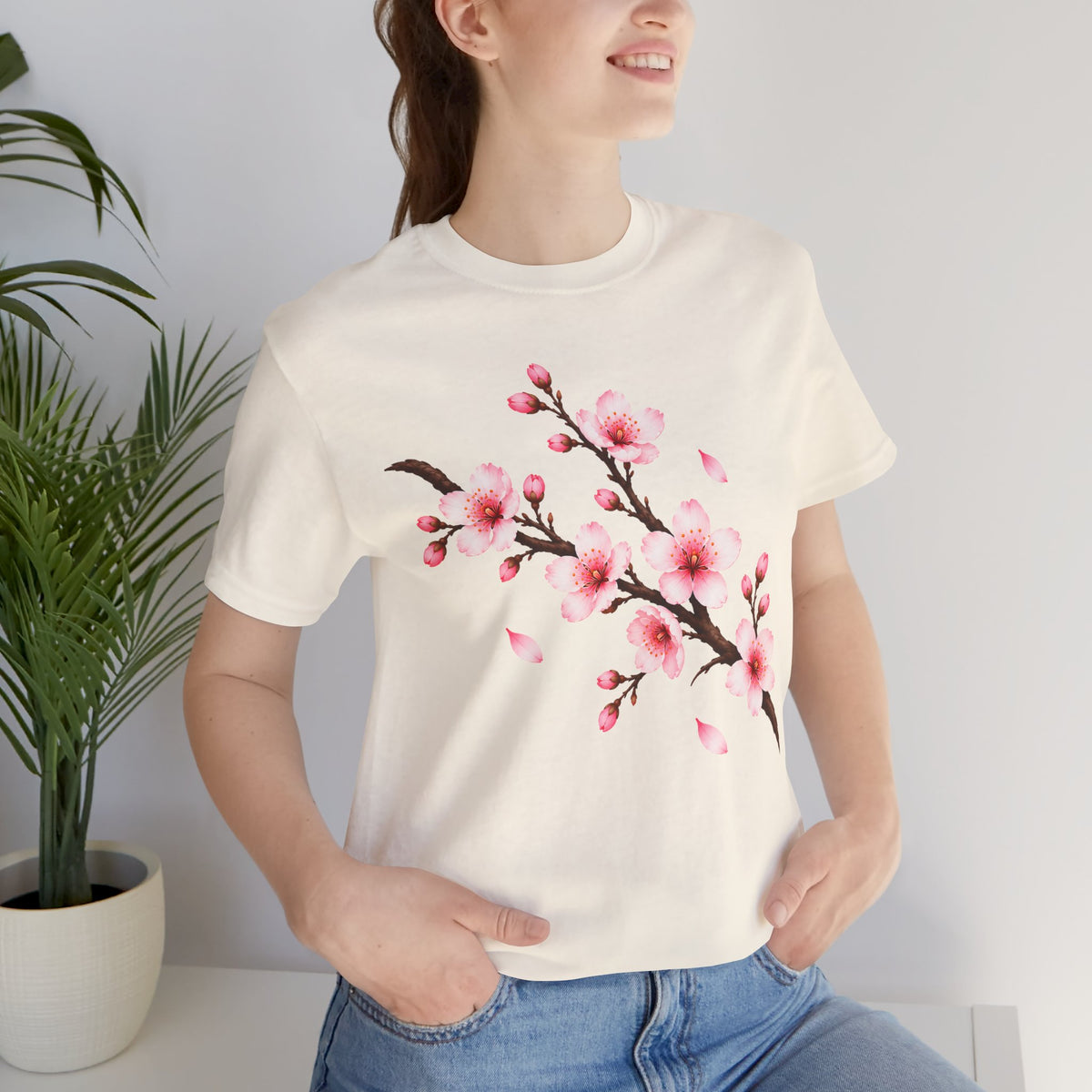Cherry Blossom T-Shirt, Pink Sakura Branch Floral Tee - 14994