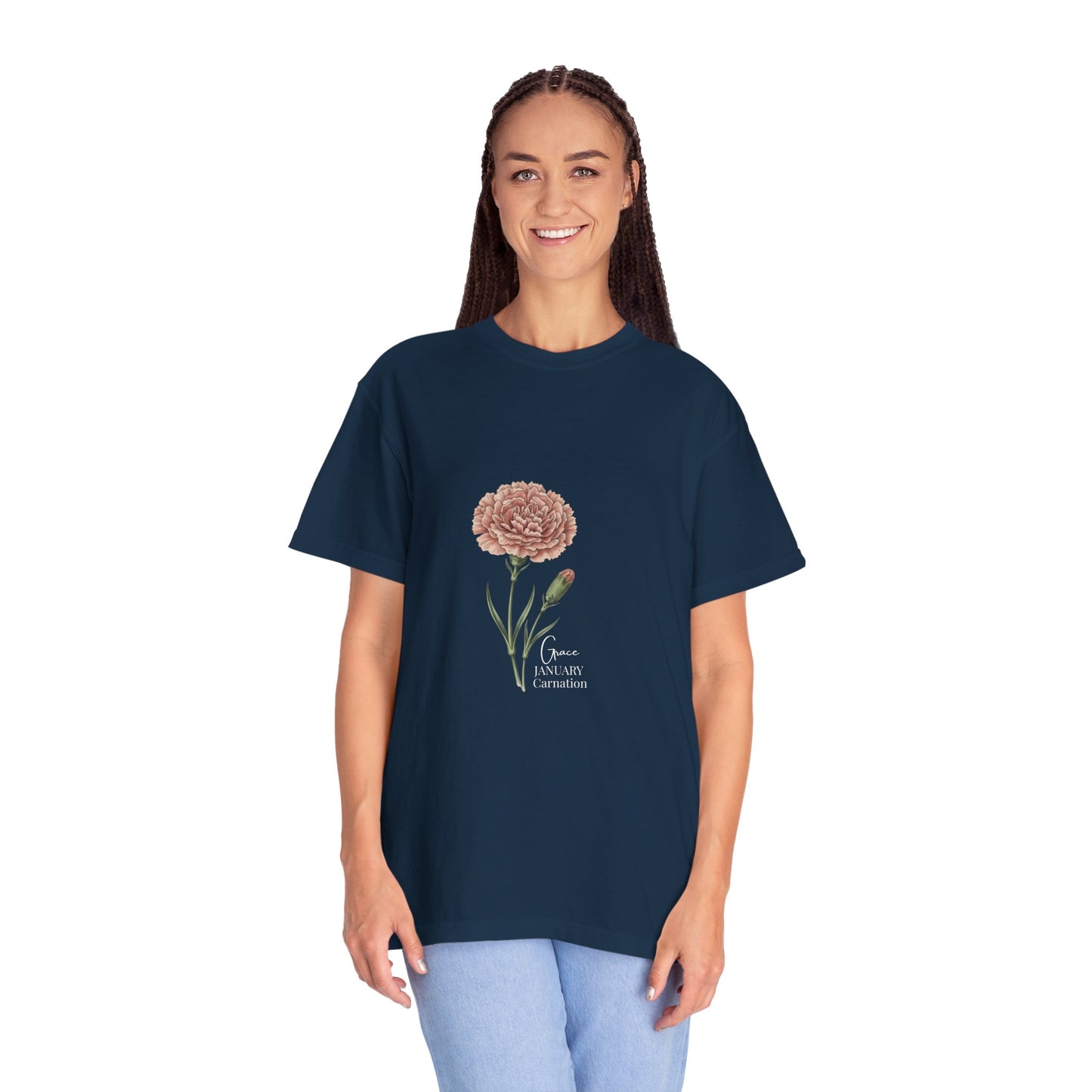 January Carnation Birth Flower T-Shirt – Customizable - 14672