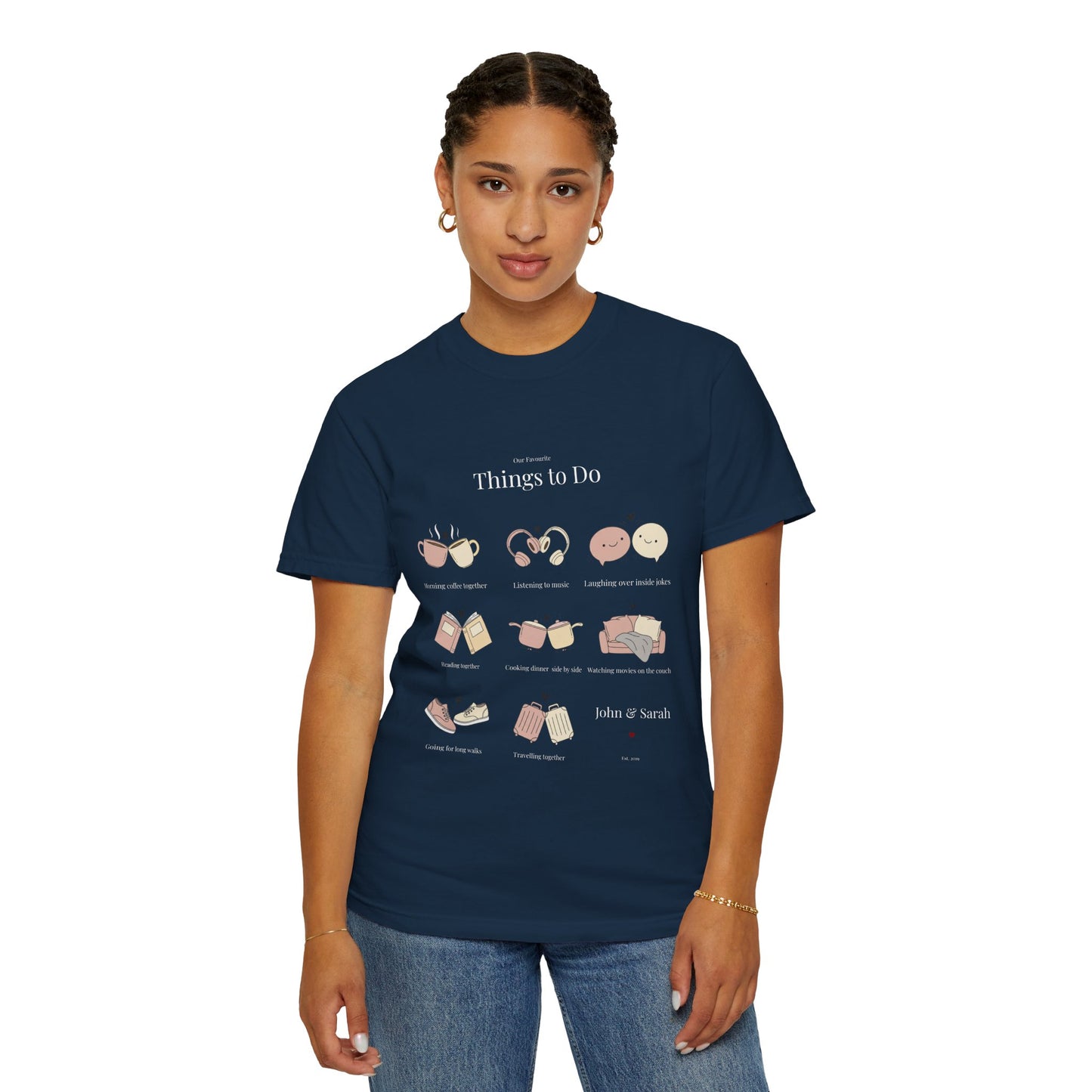 Our Favourite Things to Do Together – Personalised Valentine’s Illustration T-Shirt Gift - 14720