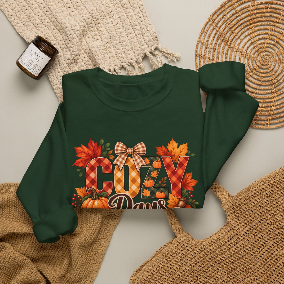 Cozy Days Sweatshirt,  Fall Pumpkin & Plaid Crewneck - 14525