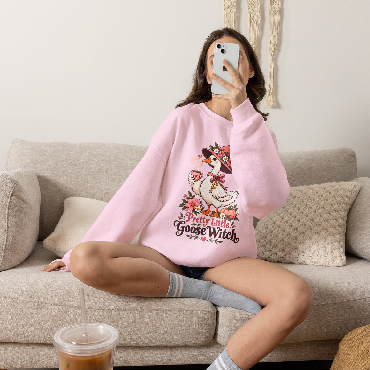 Pretty Little Goose Witch Sweatshirt, Cute Floral Halloween Crewneck - 14532