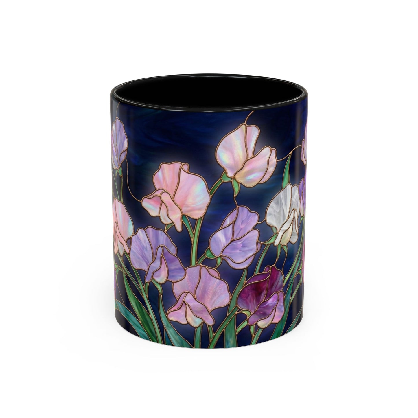 Sweet Pea Floral Accent Coffee Mug — Stained Glass Design 11/15oz - 14587