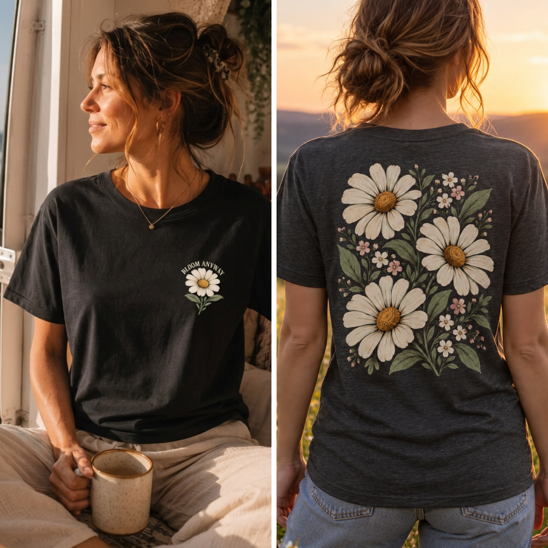 Daisy Garden T-Shirt, Vintage Floral Graphic Tee - 14985