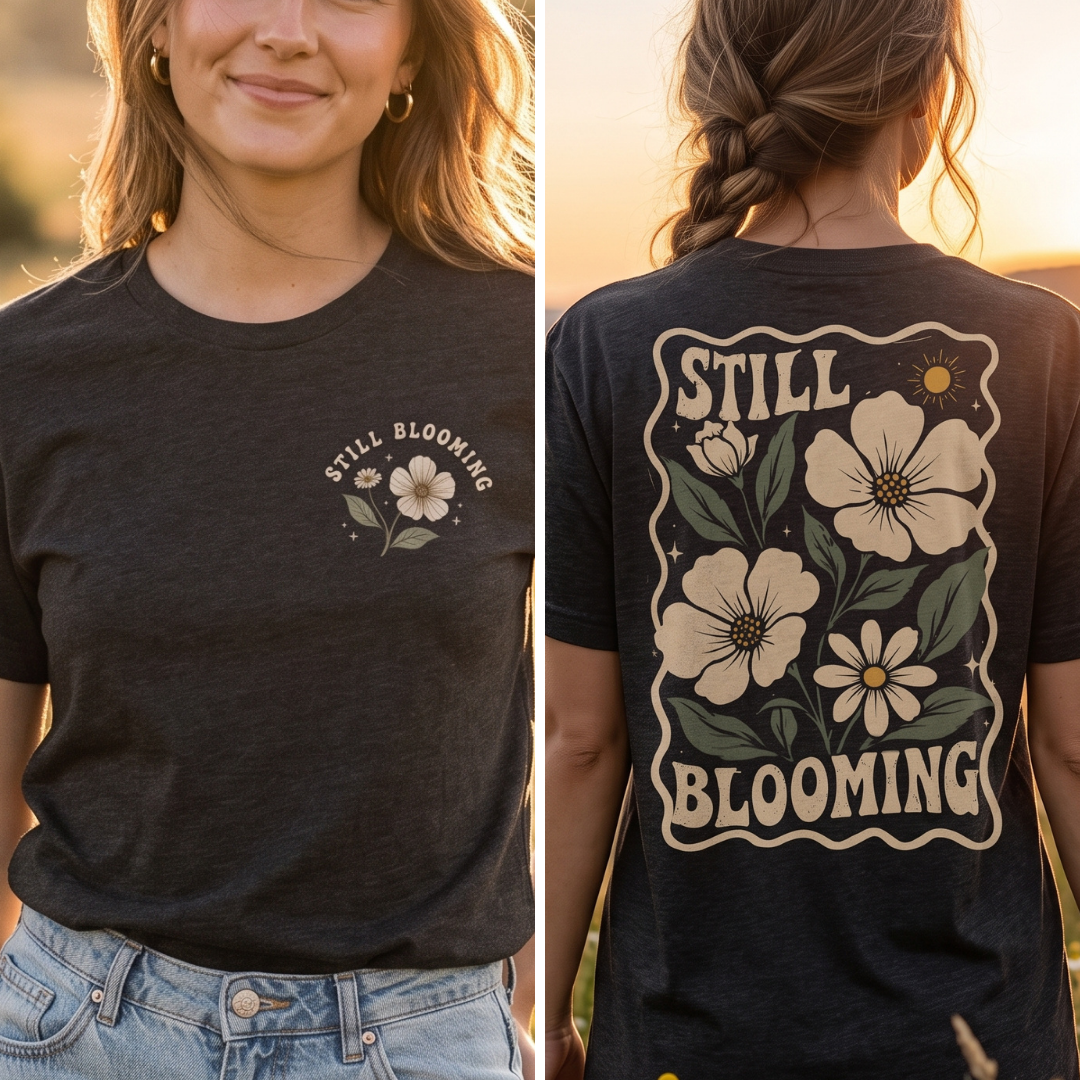 Still Blooming Floral T-Shirt, Retro Botanical Graphic Tee - 14956