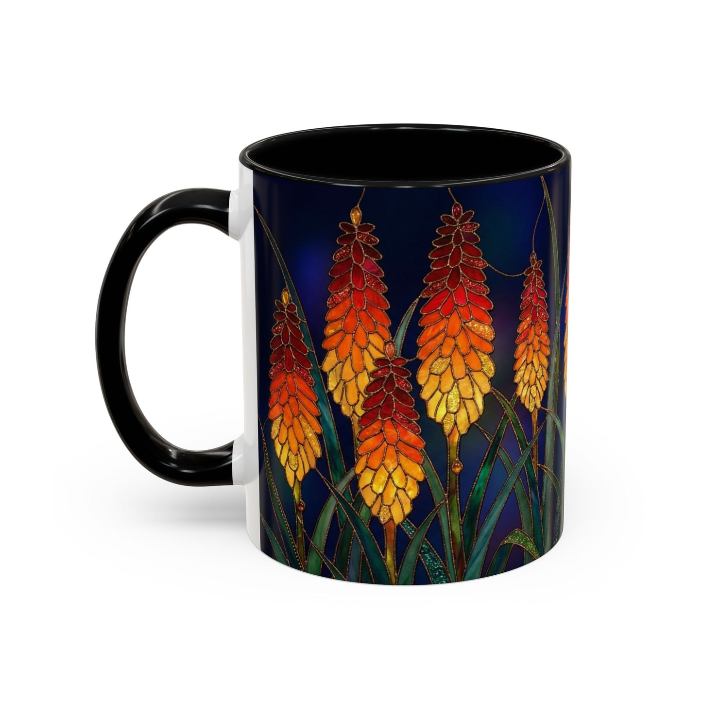 Red Hot Poker Floral Coffee Mug — Stained Glass Design (11/15oz) - 14585