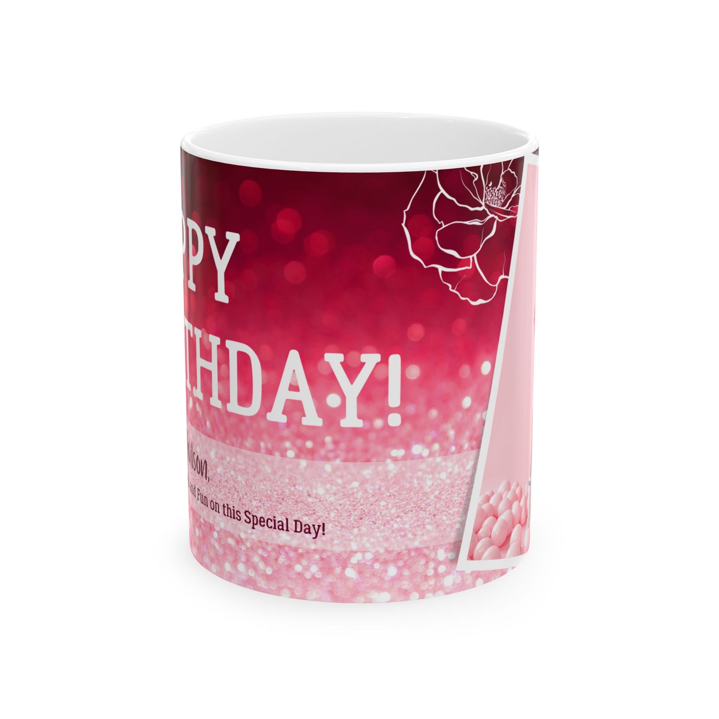 Happy Birthday Ceramic Mug | Personalized Gift for Friends | Celebration Cup | Best Friend Birthday Mug | Pink Sparkle Design - 13991