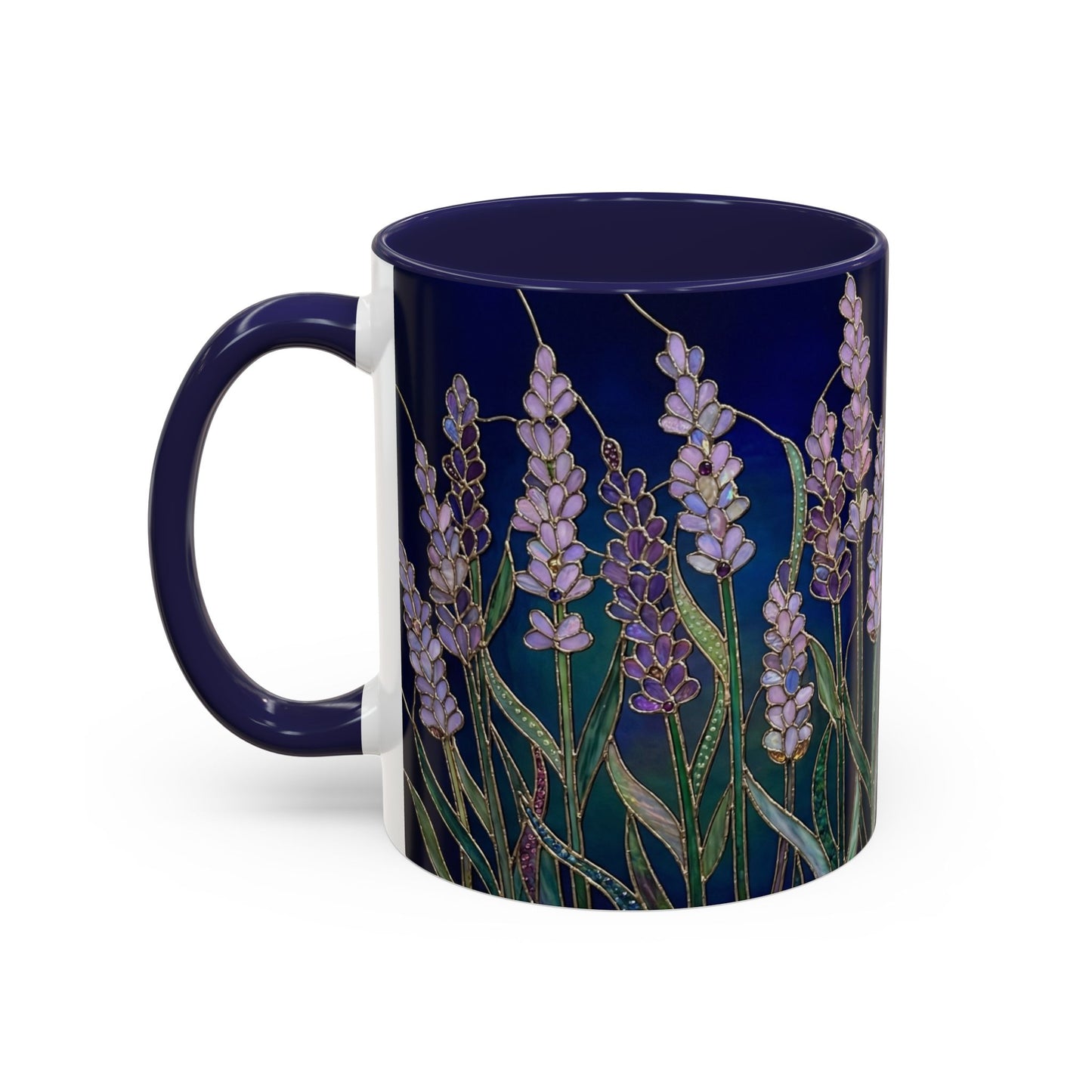 Lavender Floral Accent Coffee Mug — Stained Glass Design 11/15oz - 14531