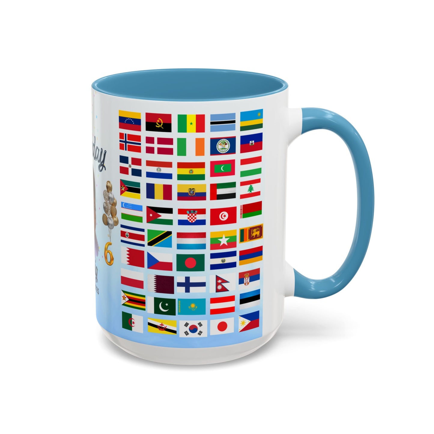 Kids, Happy Birthday, World Flag Fan, Details Customizable - Accent Coffee Mug (11, 15oz) - 11232