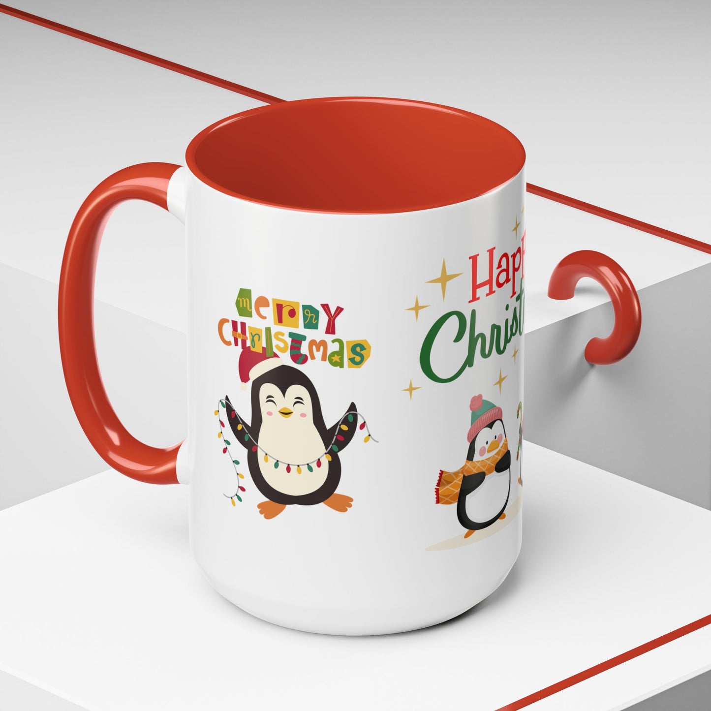 Penguins, Merry Christmas - Accent Coffee Mug (11, 15oz)